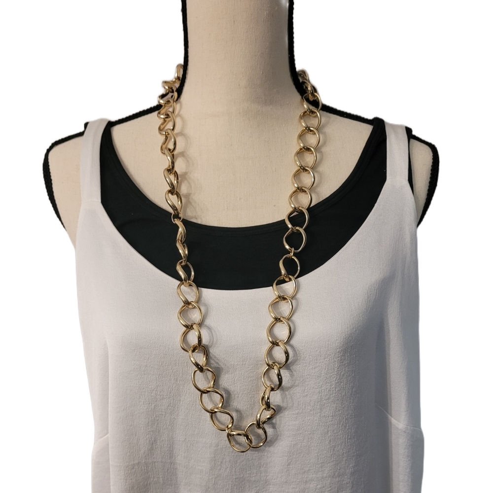 Faux Gold Solid Long Chain Necklace - Picture 3 of 3